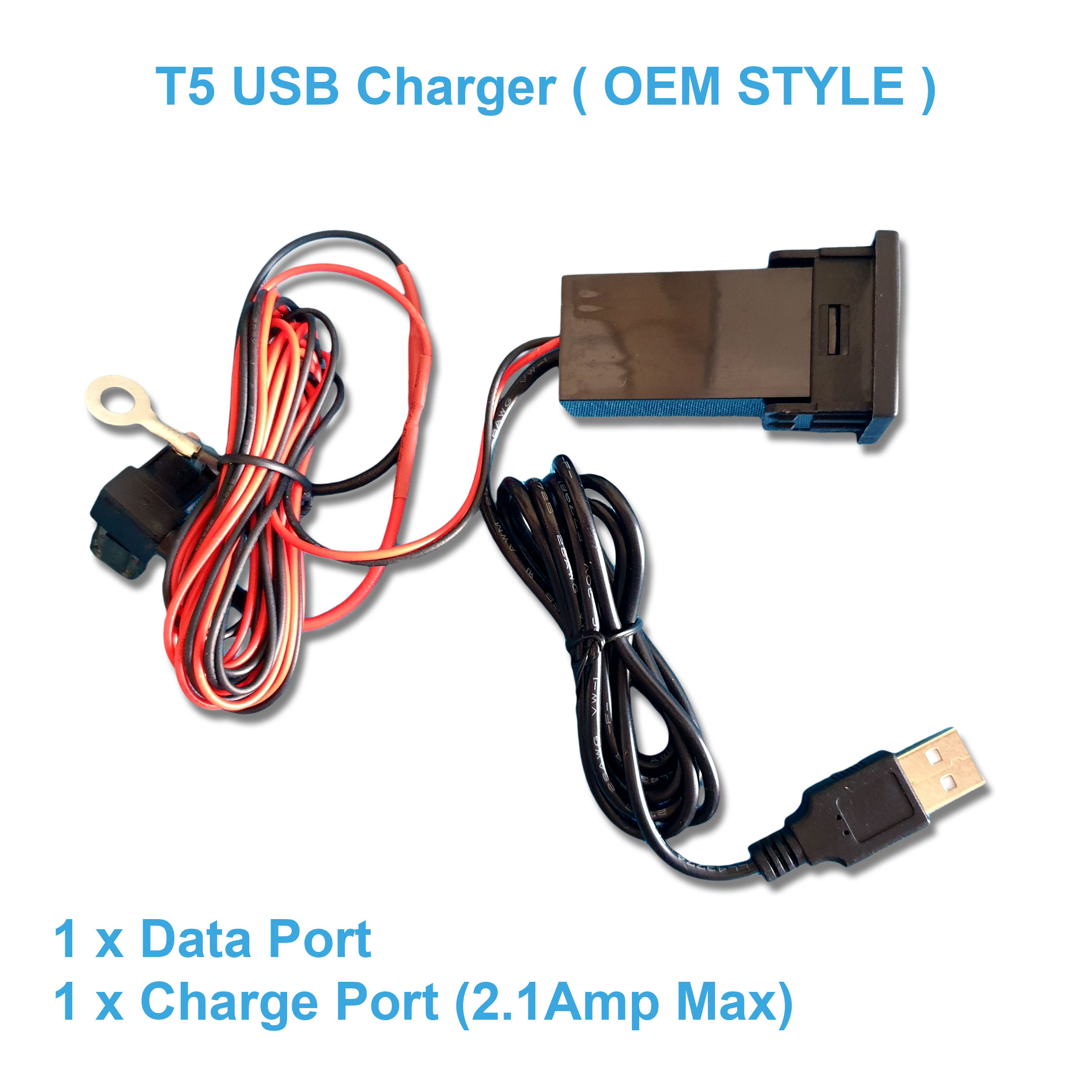 RED OEM Style VW T5 DUAL USB PHONE CHARGER with USB Extension (ASR